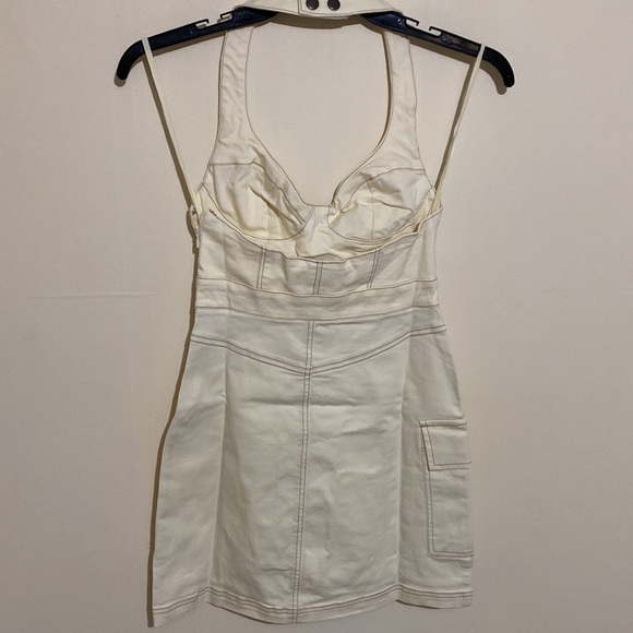 Urban Outfitters Jenny Denim Bustier Mini Dress Ivory Size Small - Picture 3 of 11